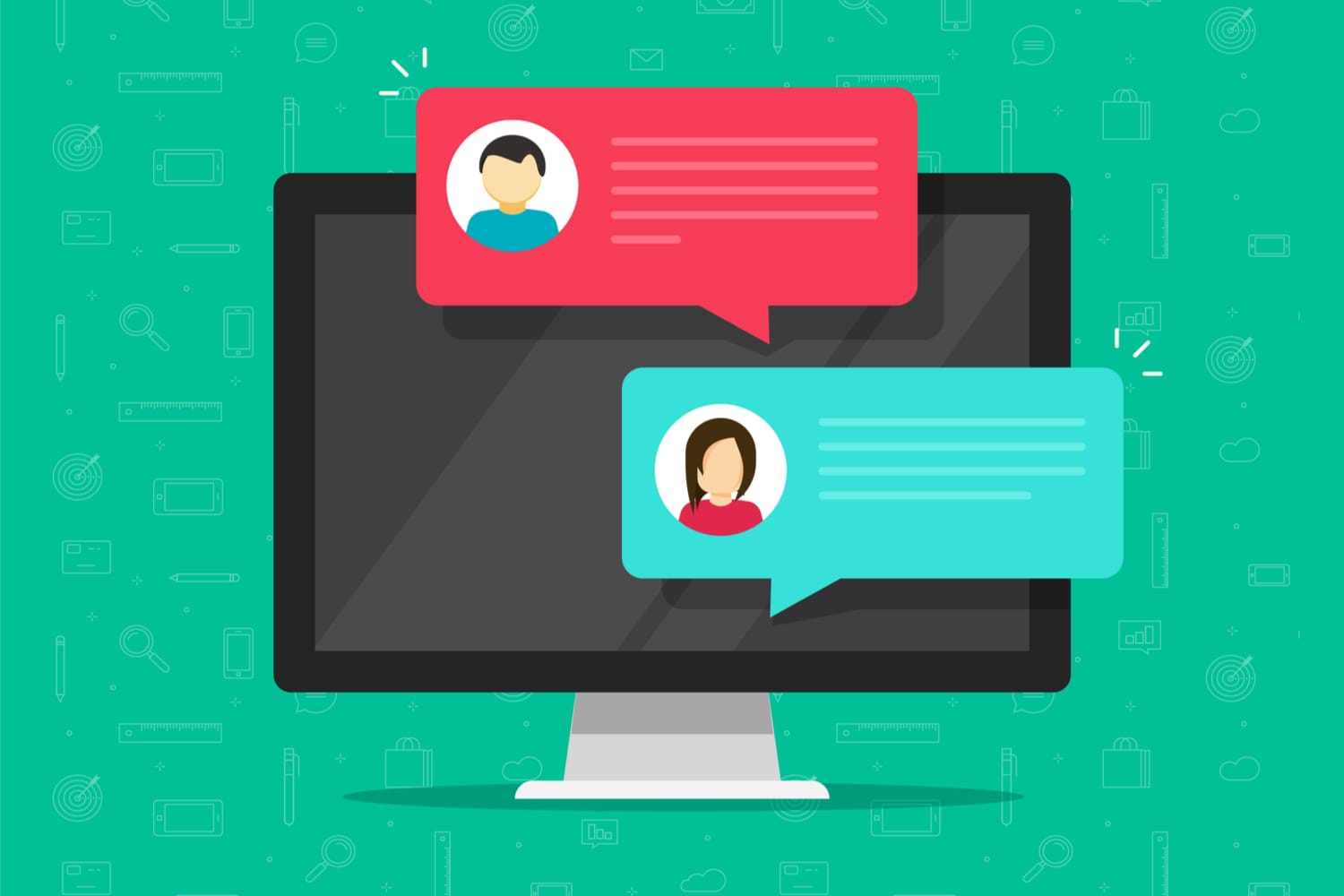 A desktop PC with two users sending message to each other