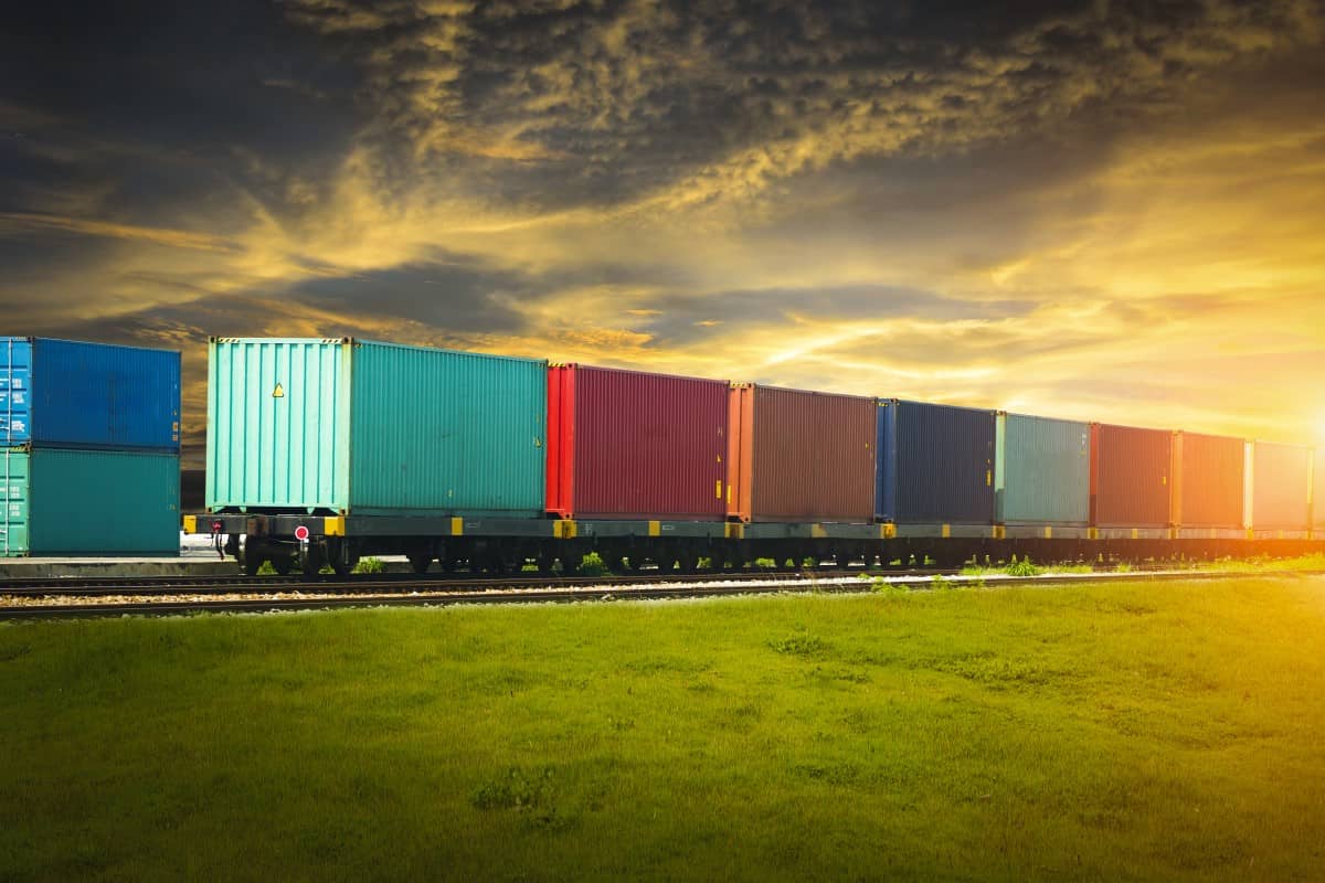 Freight containers transported on intermodal flatcars