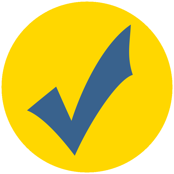 The Commtrex Verified Icon shown with a bright yellow circle with a blue checkmark inside
