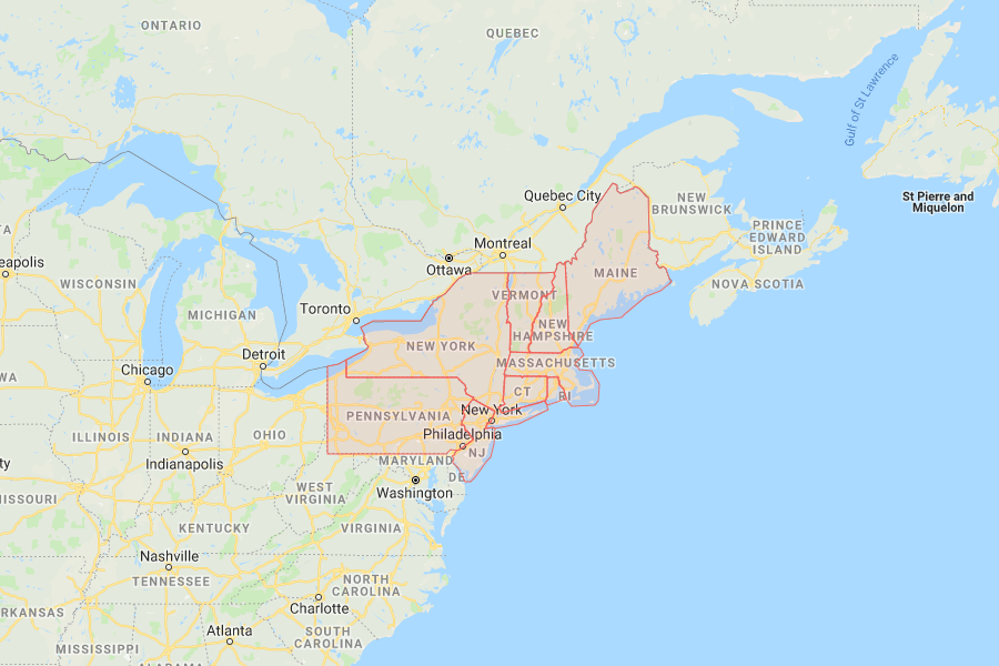 A grouping of the United States Northeast Region that consists of Connecticut, Maine, Massachusetts, New Hampshire, New Jersey, New York, Pennsylvania, Rhode Island, Vermont.