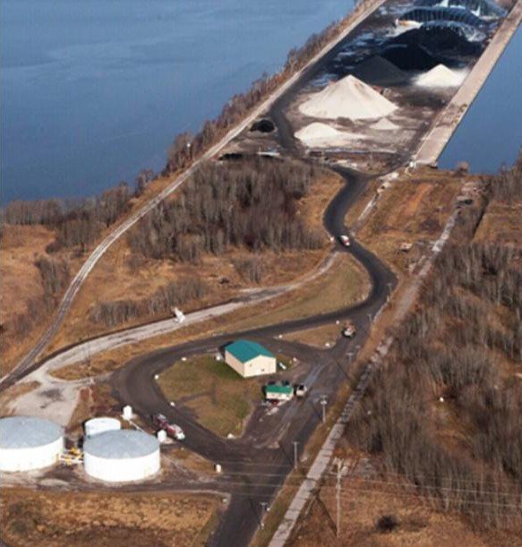 Aerial of an EnviroTech rail- and marine-served dock terminal