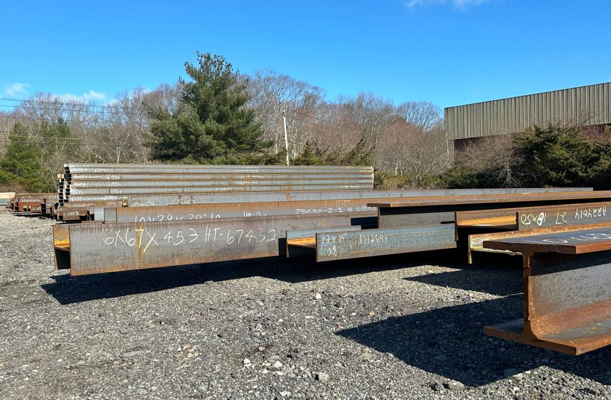 Steel beams staged in the TransloadX yard
